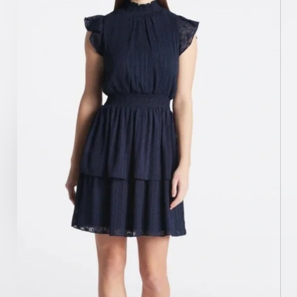 Fortune & Ivy Elegant Navy Blue Ruffled Cocktail Dress Medium NWT